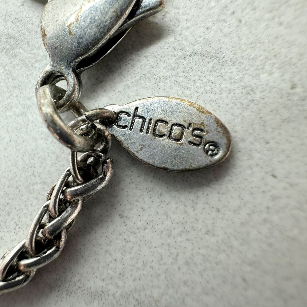 Chico's Blue Cabochon Silver Tone Disc Station Bib Necklace ✨ - Picture 10 of 11